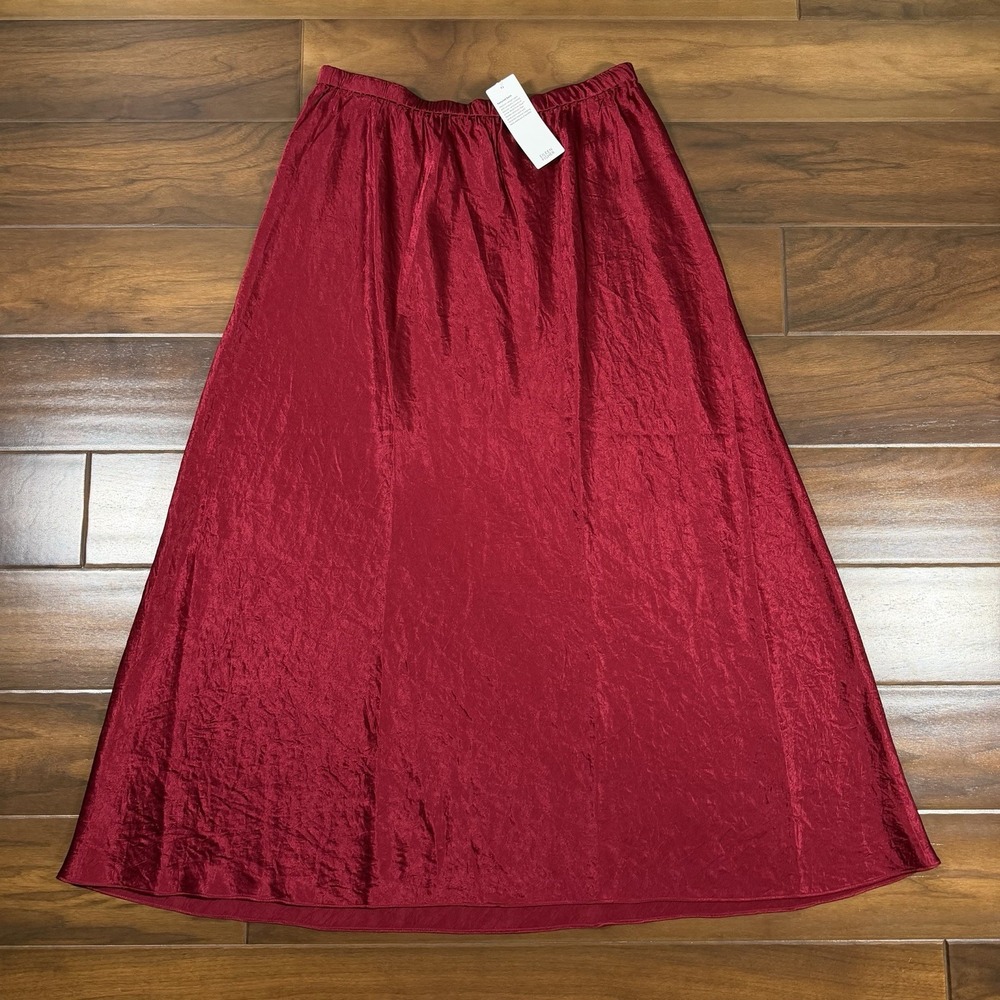 Eileen Fisher Women's Size Medium Ruby Red Textured Satin Bias Maxi Skirt